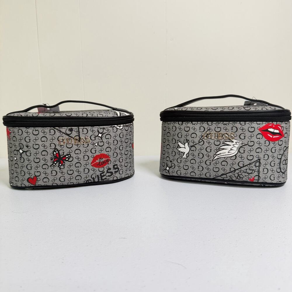 GUESS Crenshaw Travel Cosmetic Makeup Bag Black Graphic NWT